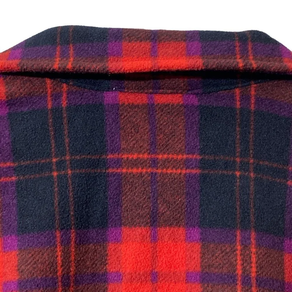 Isaac Mizrahi Live Fleece Trucker Jacket Size Small Red Plaid